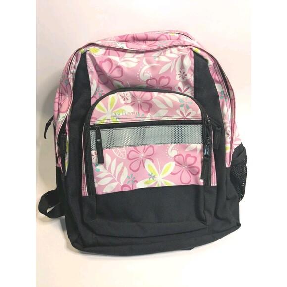 L.L. Bean Deluxe Backpack Kids Hawaiian Pink Floral Print Tropical Vintage Rare! - Picture 1 of 9